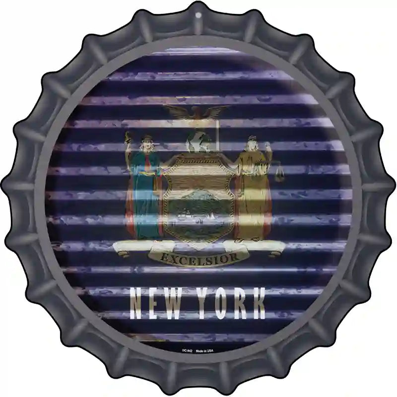 New York Flag Corrugated Effect Novelty Metal Bottle Cap Sign BC-942