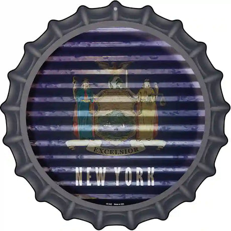 New York Flag Corrugated Effect Novelty Metal Bottle Cap Sign BC-942