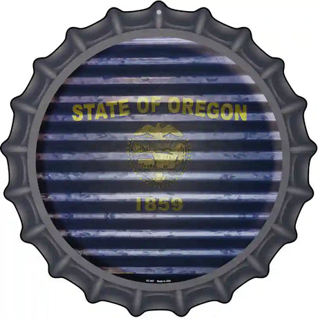 Oregon Flag Corrugated Effect Novelty Metal Bottle Cap Sign BC-947