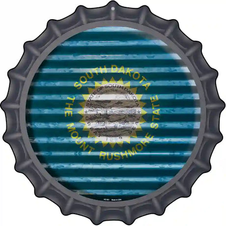 South Dakota Flag Corrugated Effect Novelty Metal Bottle Cap Sign BC-951