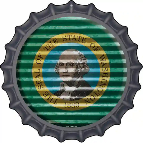 Washington Flag Corrugated Effect Novelty Metal Bottle Cap Sign BC-957