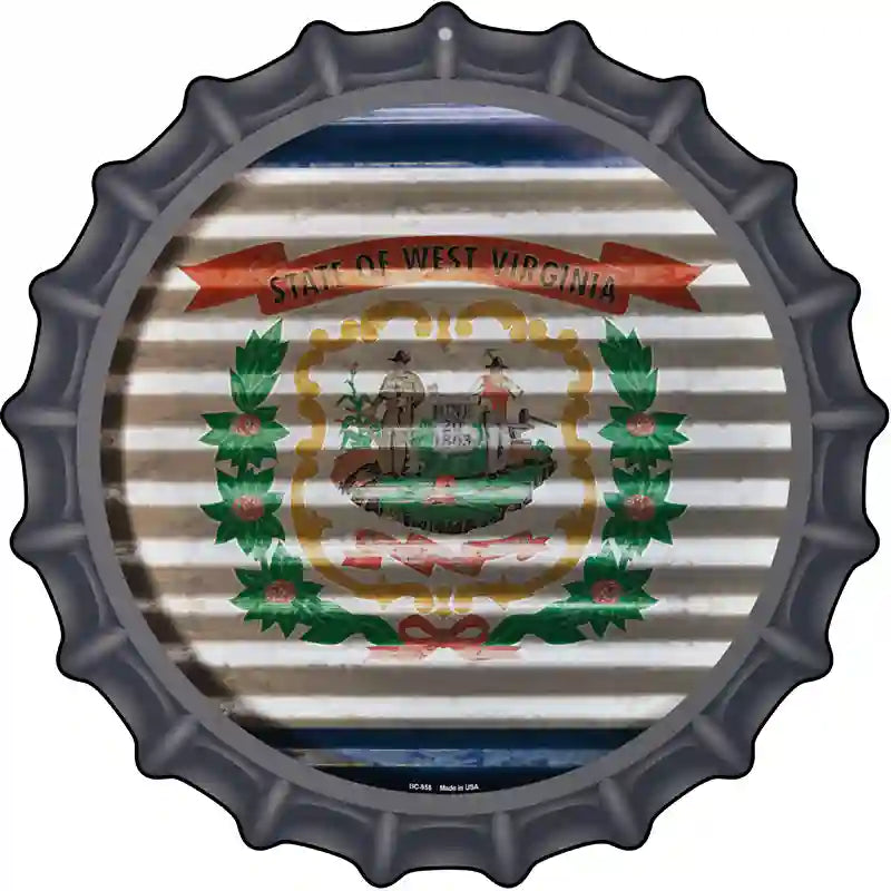 West Virginia Flag Corrugated Effect Novelty Metal Bottle Cap Sign BC-958