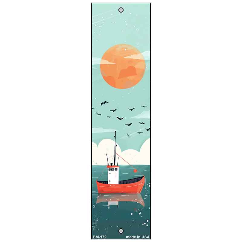 Sunlit Serenity Fishing Boat at Sea Novelty Metal Bookmark BM-172