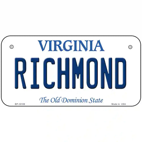 Richmond Virginia Metal Novelty License Plate 6" x 3" (BP)