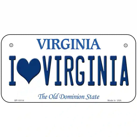 I Love Virginia Metal Novelty License Plate 6" x 3" (BP)