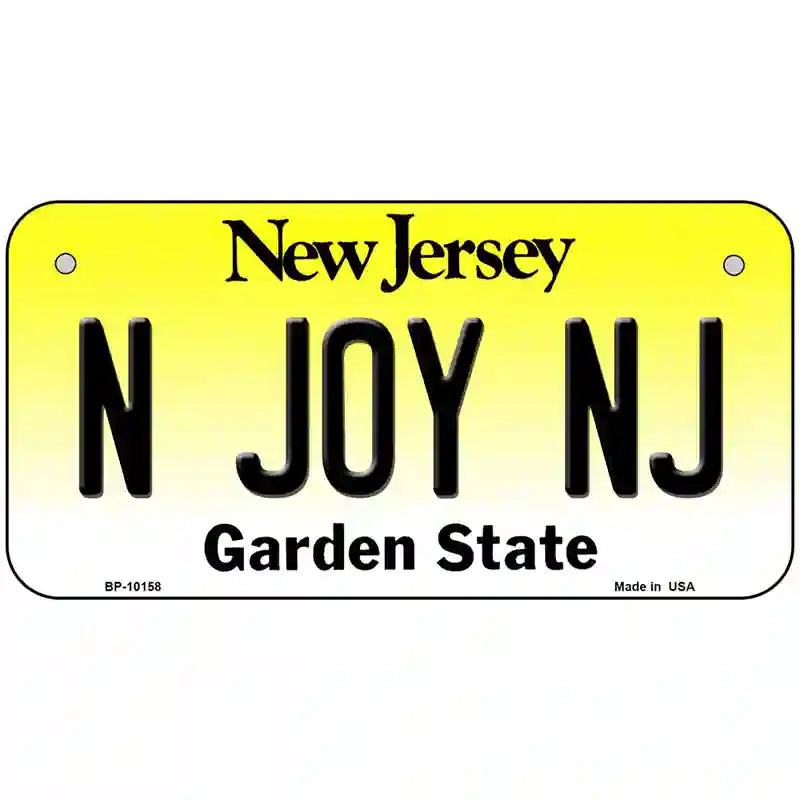 N Joy NJ New Jersey Metal Novelty License Plate 6" x 3" (BP)