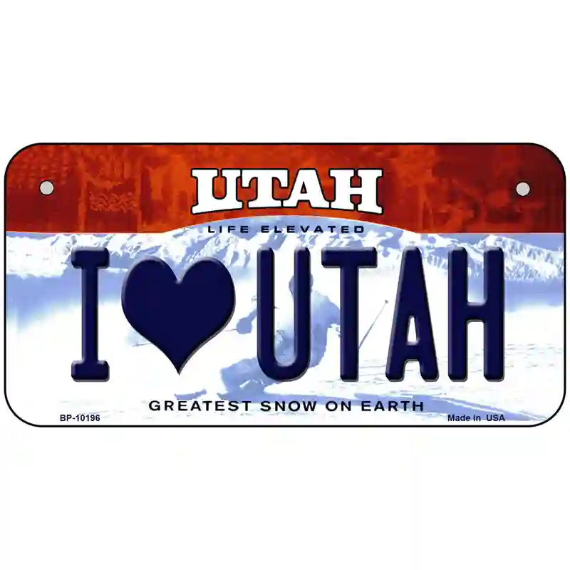 I Love Utah Metal Novelty License Plate 6" x 3" (BP)