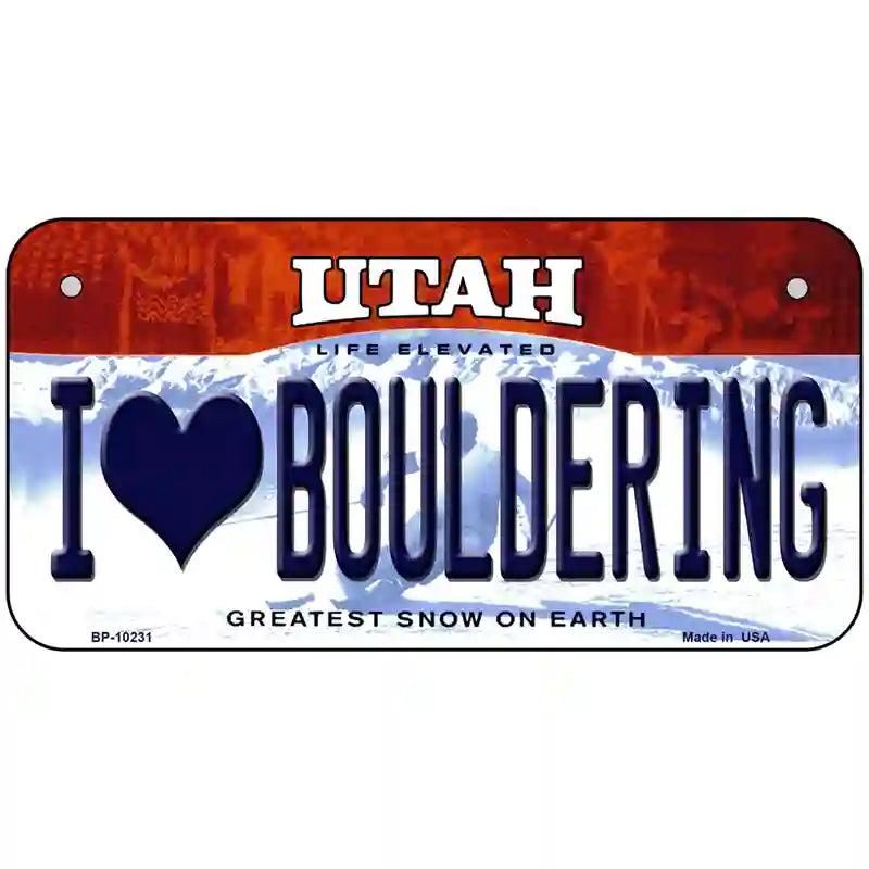 I Love Bouldering Utah Metal Novelty License Plate 6" x 3" (BP)