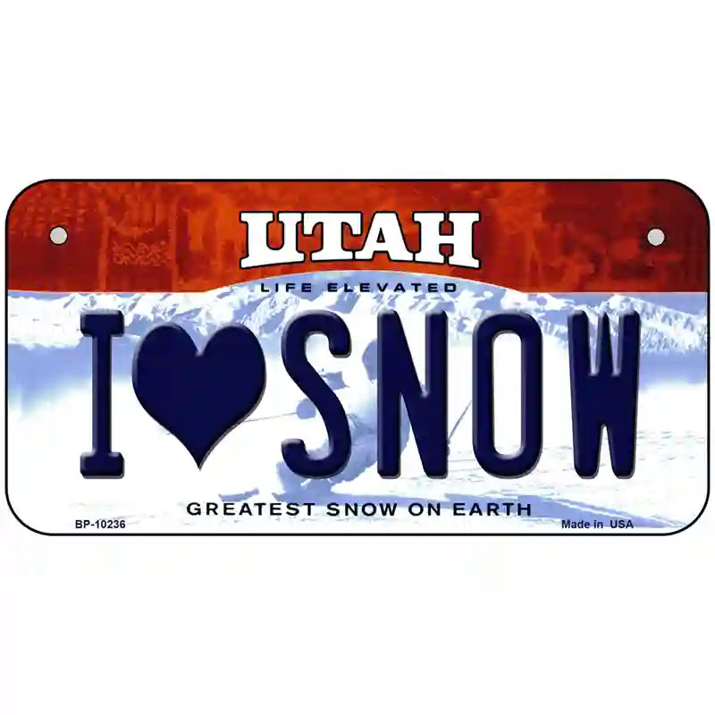 I Love Snow Utah Metal Novelty License Plate 6" x 3" (BP)