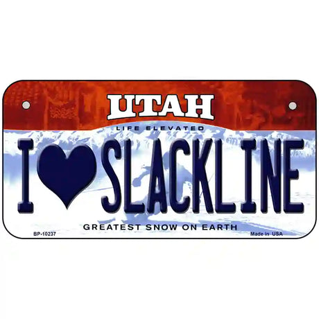 I Love Slackline Utah Metal Novelty License Plate 6" x 3" (BP)