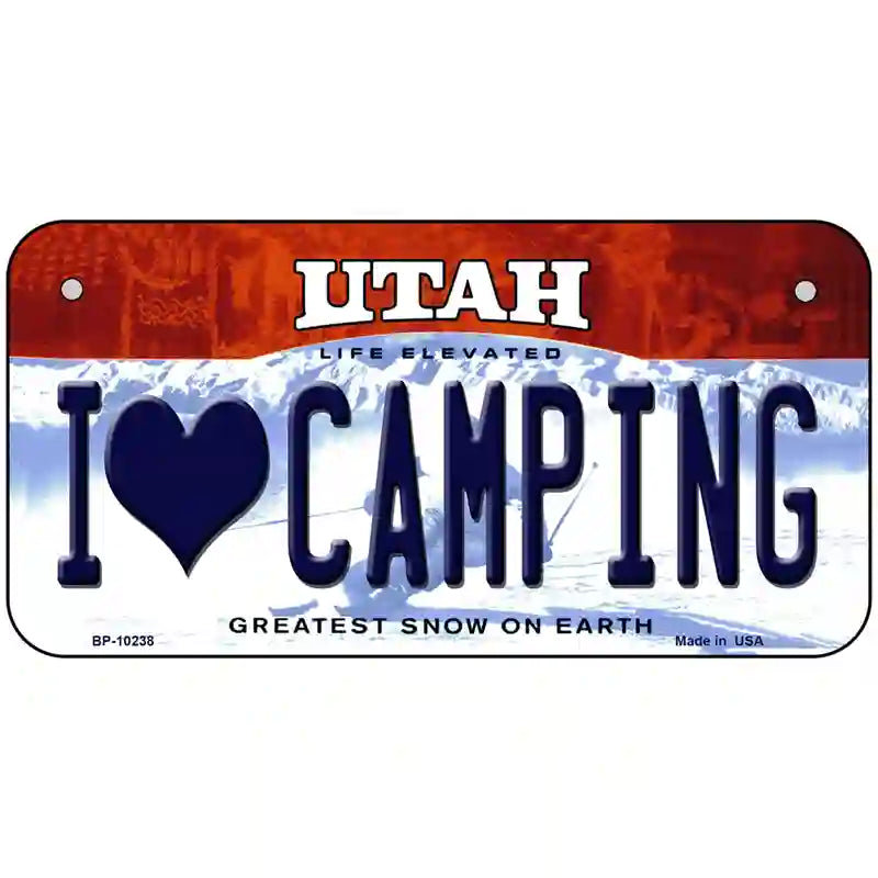 I Love Camping Utah Metal Novelty License Plate 6" x 3" (BP)