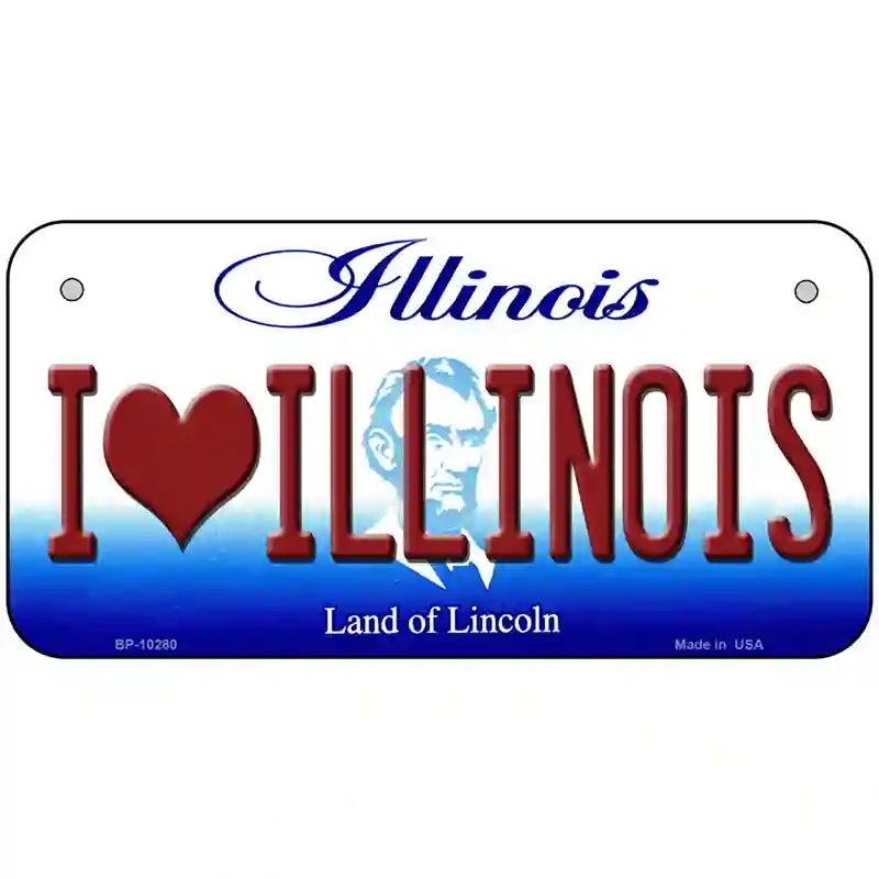 I Love Illinois Metal Novelty License Plate 6" x 3" (BP)