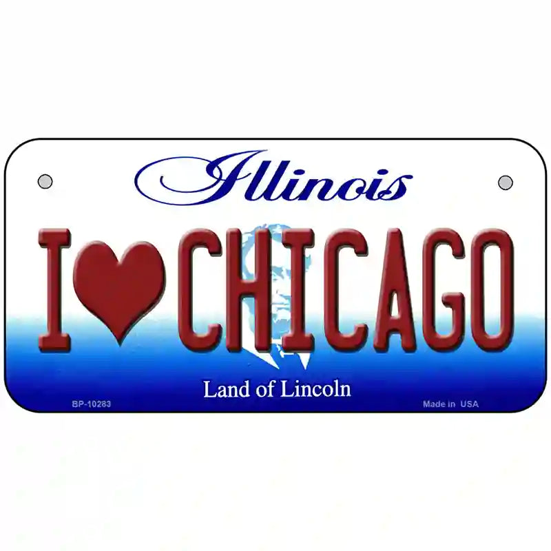 I Love Chicago Illinois Metal Novelty License Plate 6" x 3" (BP)