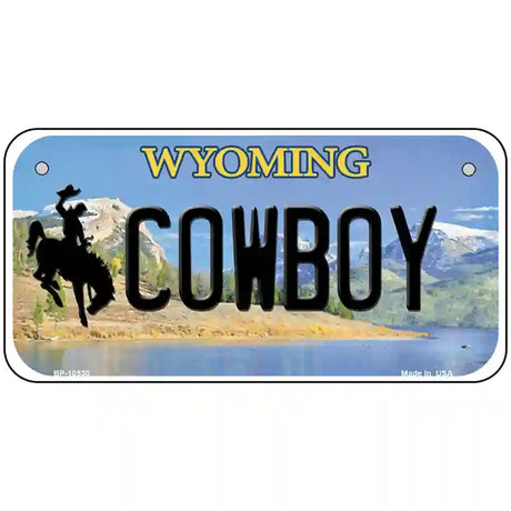 Cowboy Wyoming Metal Novelty License Plate 6" x 3" (BP)