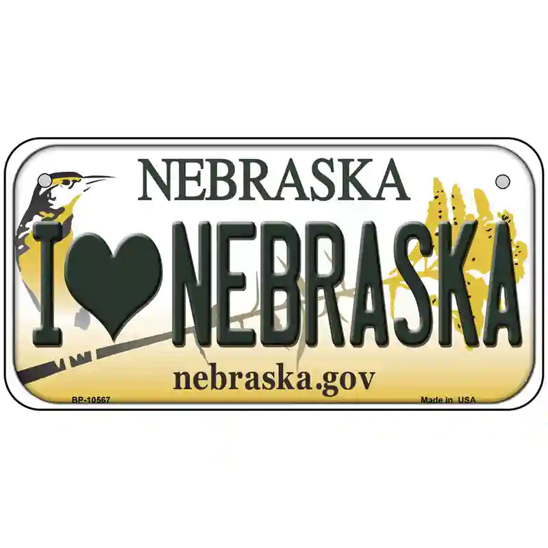 I Love Nebraska Metal Novelty License Plate 6" x 3" (BP)