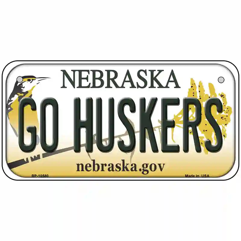 Go Huskers Nebraska Metal Novelty License Plate 6" x 3" (BP)