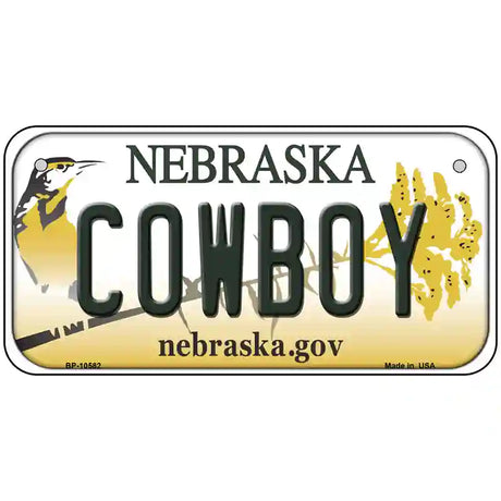 Cowboy Nebraska Metal Novelty License Plate 6" x 3" (BP)