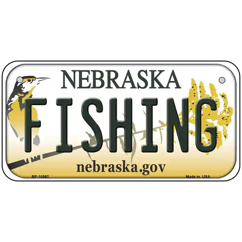 Fishing Nebraska Metal Novelty License Plate 6" x 3" (BP)