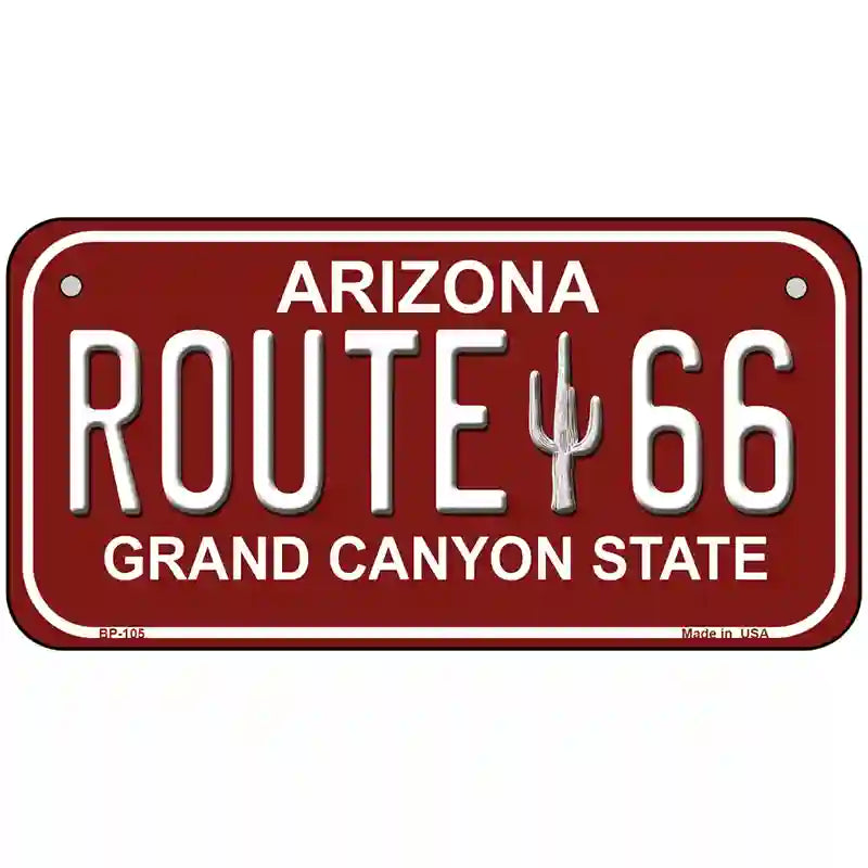 Route 66 Arizona Red Novelty Metal License Plate 6" x 3" (BP)