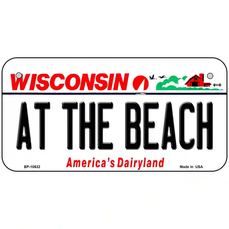 At The Beach Wisconsin Metal Novelty License Plate 6" x 3" (BP)