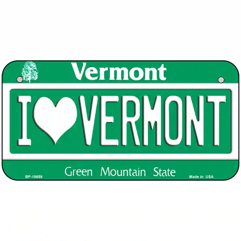 I Love Vermont Metal Novelty License Plate 6" x 3" (BP)