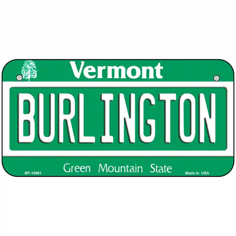 Burlington Vermont Metal Novelty License Plate 6" x 3" (BP)