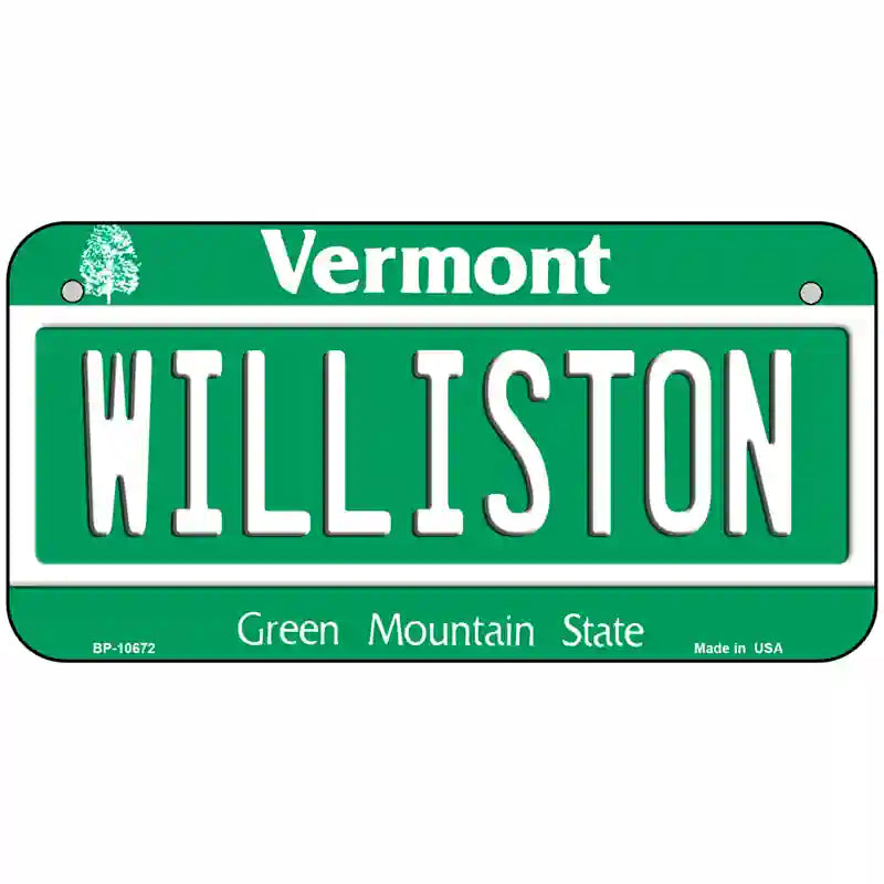 Williston Vermont Metal Novelty License Plate 6" x 3" (BP)