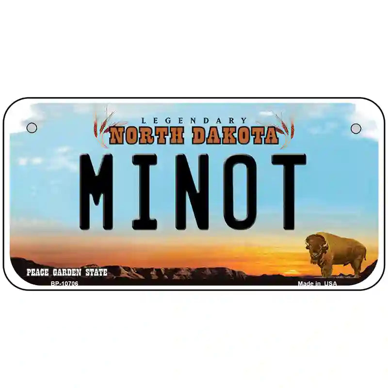 Minot North Dakota Metal Novelty License Plate 6" x 3" (BP)