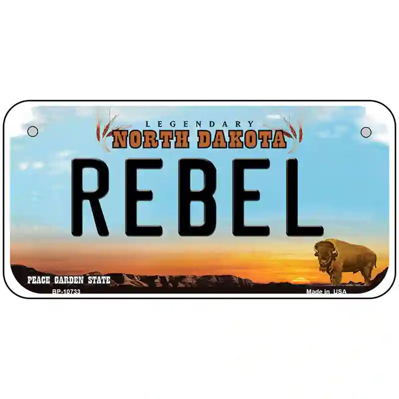 Rebel North Dakota Metal Novelty License Plate 6" x 3" (BP)