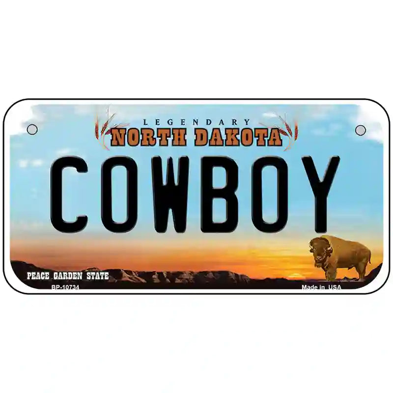 Cowboy North Dakota Metal Novelty License Plate 6" x 3" (BP)