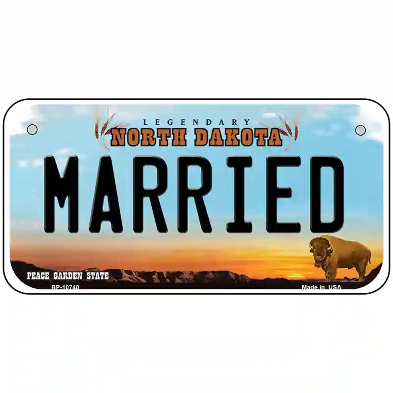 Married North Dakota Metal Novelty License Plate 6" x 3" (BP)