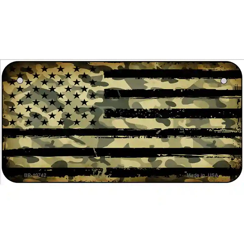 Camo American Flag Novelty Metal License Plate 6" x 3" (BP)