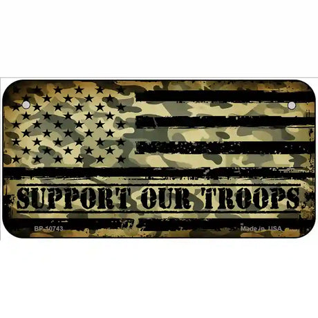 Camo American Flag Support Troops Novelty Metal License Plate 6" x 3" (BP)