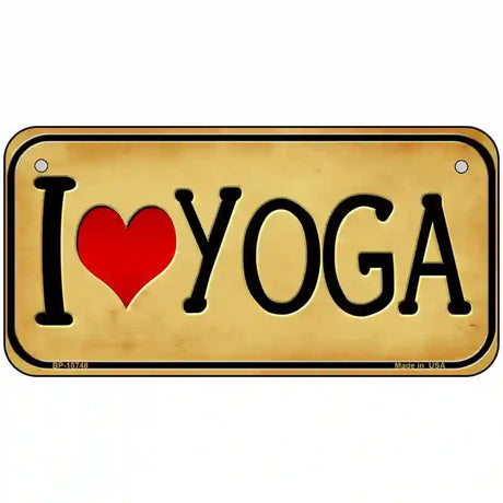 I Love Yoga Yellow Novelty Metal License Plate 6" x 3" (BP)