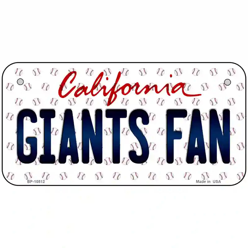 Giants Fan California Novelty Metal License Plate 6" x 3" (BP)