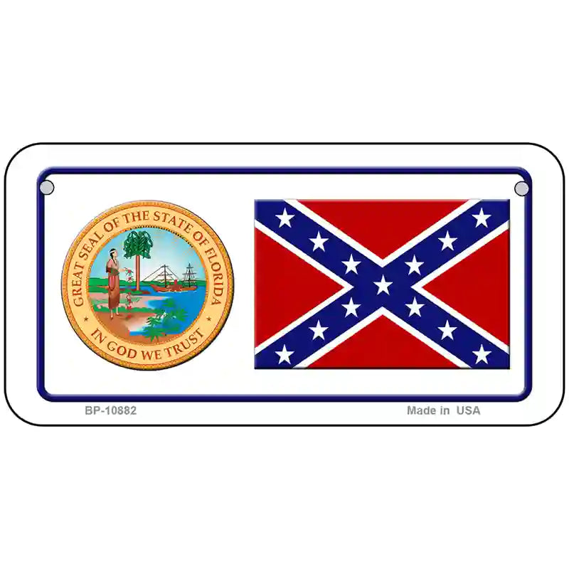 Confederate Flag Florida Seal Novelty Metal License Plate 6" x 3" (BP)