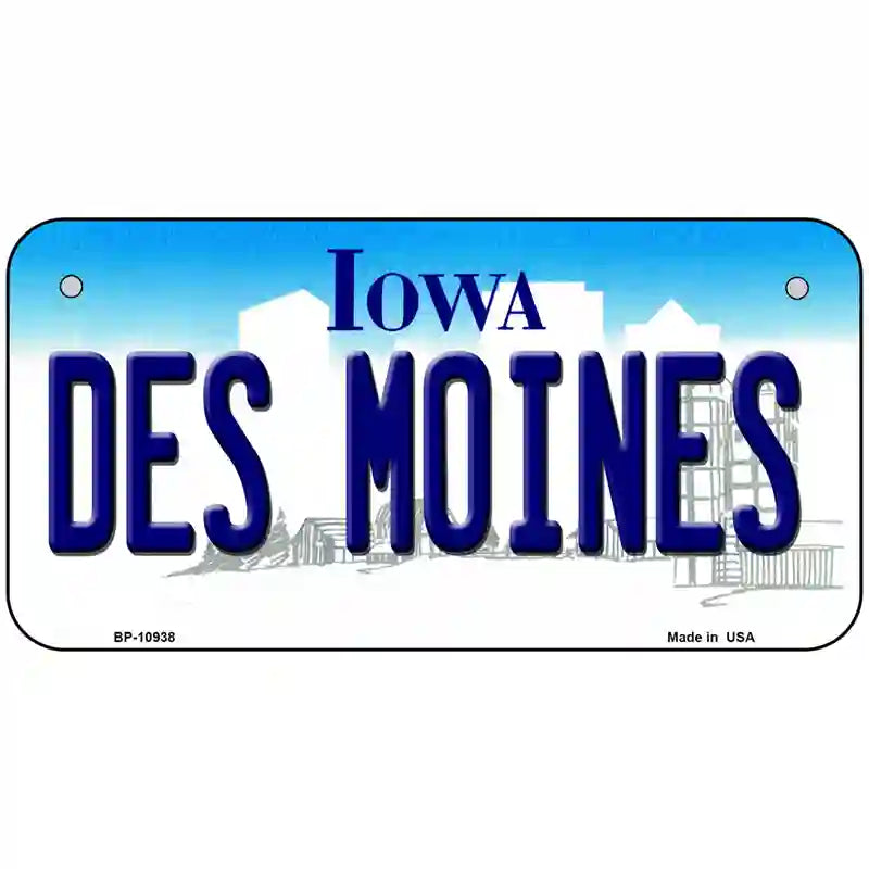 Des Moines Iowa Metal Novelty License Plate 6" x 3" (BP)