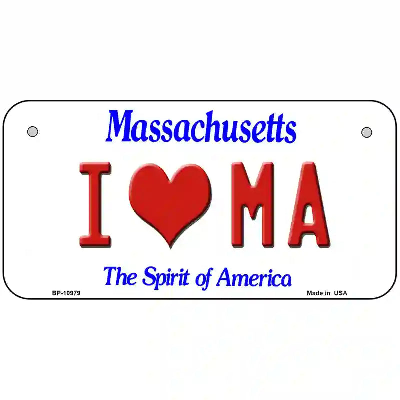 I Love Massachusetts Metal Novelty License Plate 6" x 3" (BP)