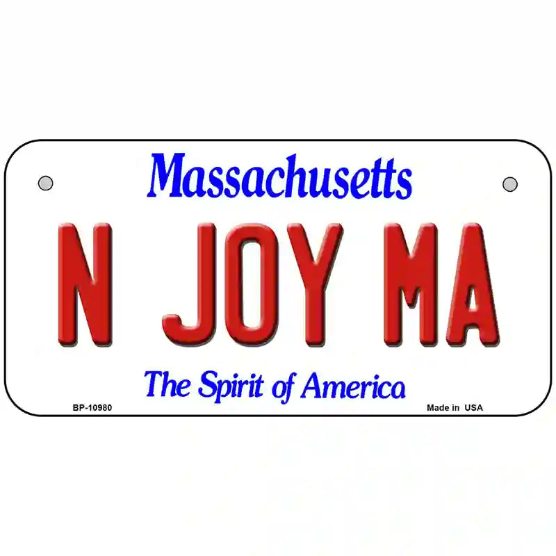 N Joy MA Massachusetts Metal Novelty License Plate 6" x 3" (BP)