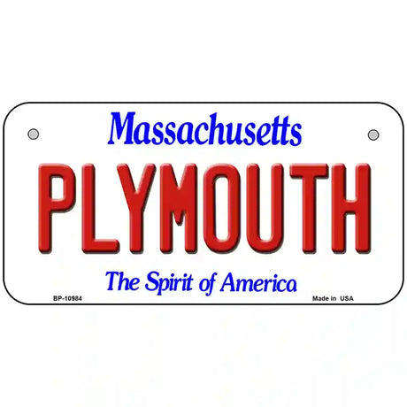 Plymouth Massachusetts Metal Novelty License Plate 6" x 3" (BP)