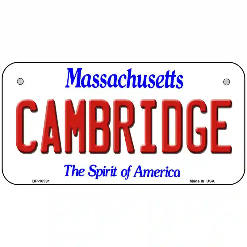 Cambridge Massachusetts Metal Novelty License Plate 6" x 3" (BP)