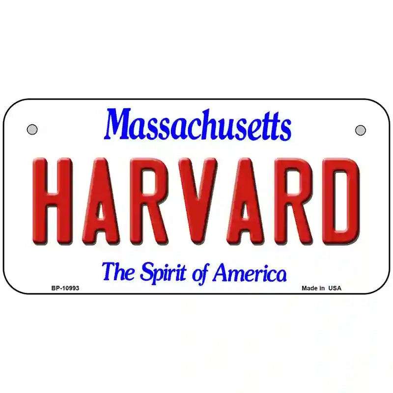 Harvard Massachusetts Metal Novelty License Plate 6" x 3" (BP)