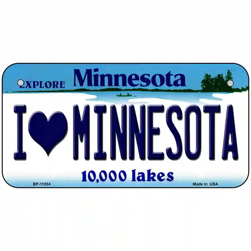 I Love Minnesota Metal Novelty License Plate 6" x 3" (BP)