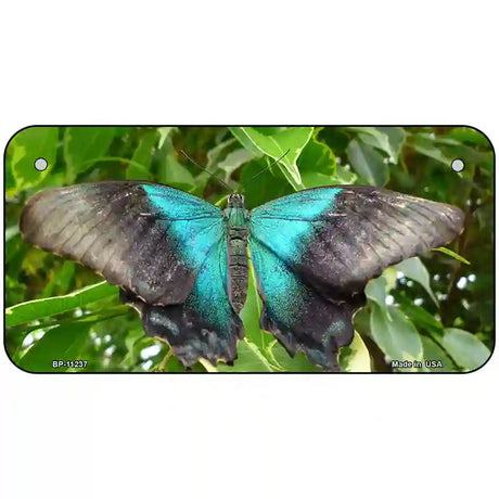 Butterfly Blue and Black Novelty Metal License Plate 6" x 3" (BP)