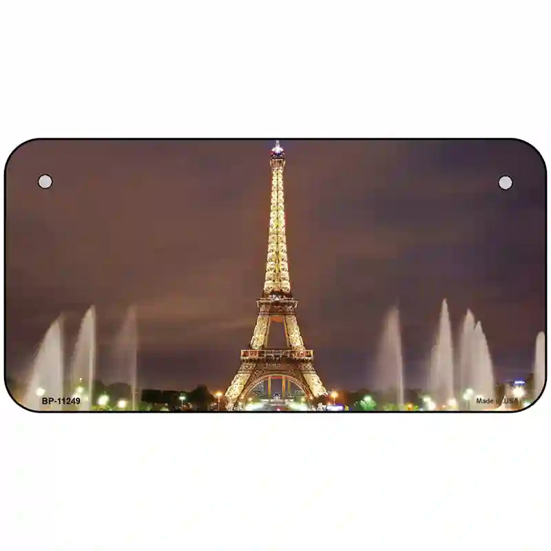 Eiffel Tower Night With Fountain Novelty Metal License Plate 6" x 3" (BP)