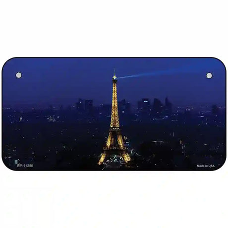 Eiffel Tower Night With City Skyline Novelty Metal License Plate 6" x 3" (BP)