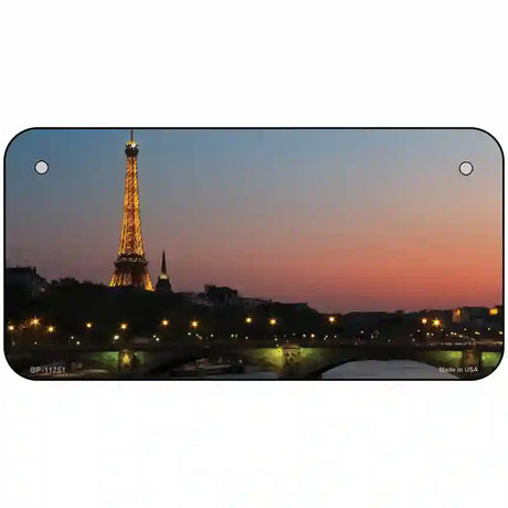 Eiffel Tower Night With River and Bridge Novelty Metal License Plate 6" x 3" (BP)