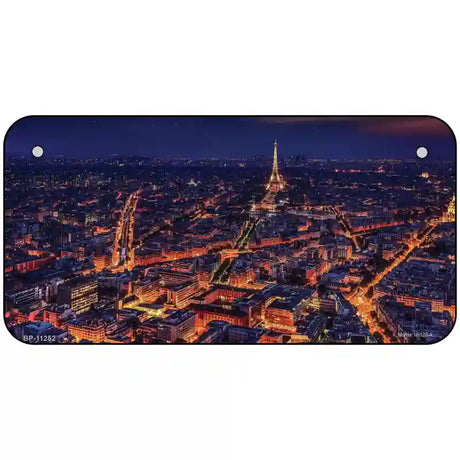 Paris At Night Eiffel Tower In Center Novelty Metal License Plate 6" x 3" (BP)