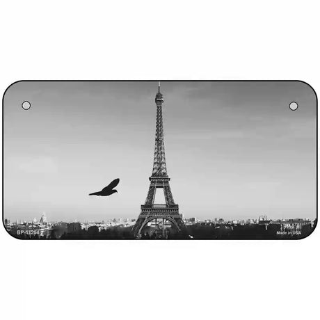 Eiffel Tower Black and White With Bird Novelty Metal License Plate 6" x 3" (BP)