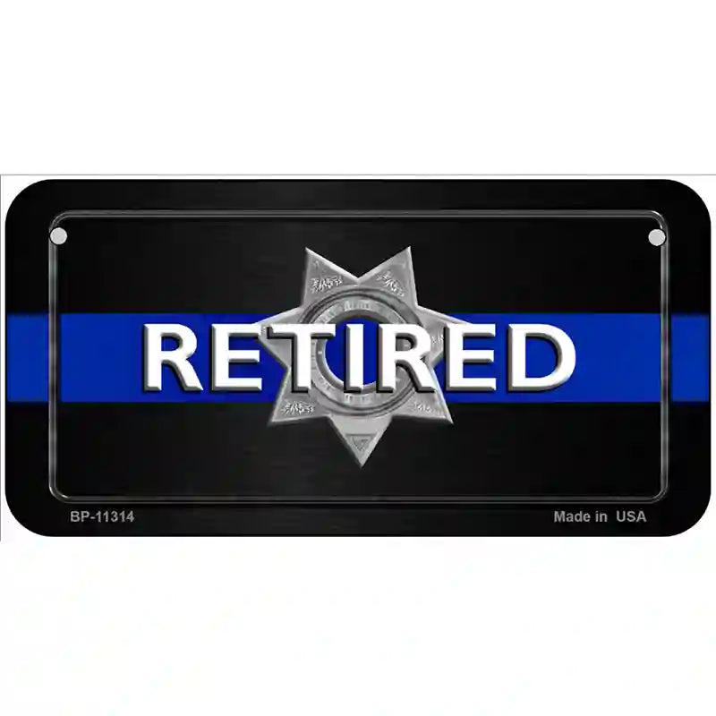 Thin Blue Line Retired Police Metal Novelty License Plate 6" x 3" (BP)